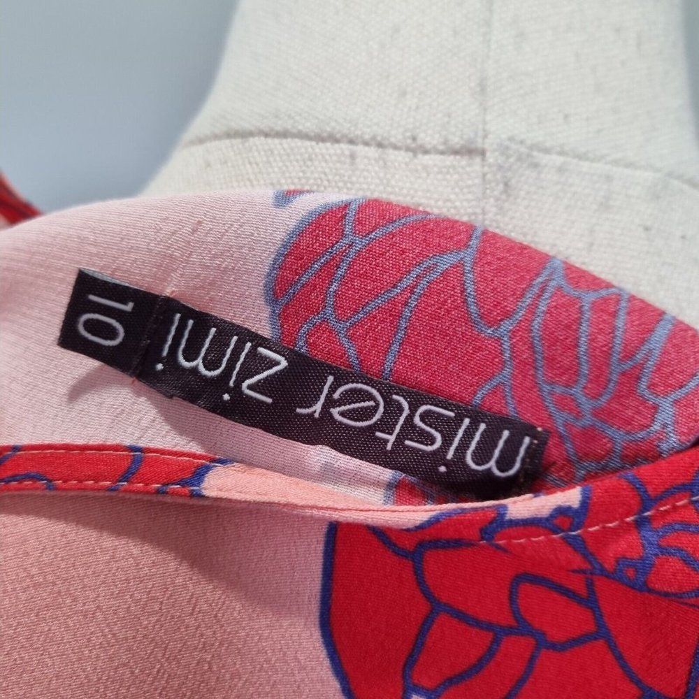 Mister Zimi Lotus Billie Red & Pink Floral Print Long Sleeve Blouse Size 10 - Picture 6 of 8